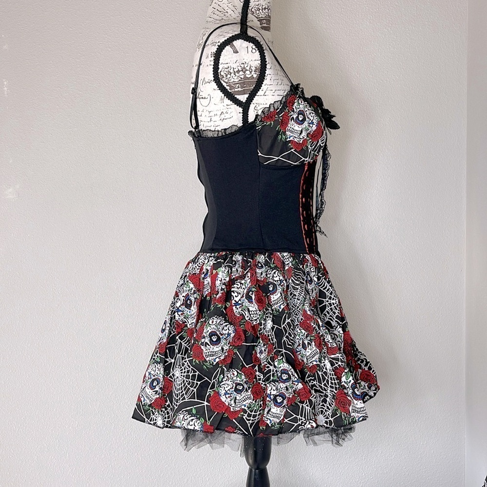 Hot Topic Black and Red Spiderweb Floral Mini Dress - Picture 5 of 15